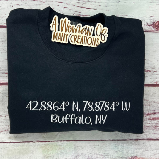 Embroidered Longitute/Latitude Crewneck